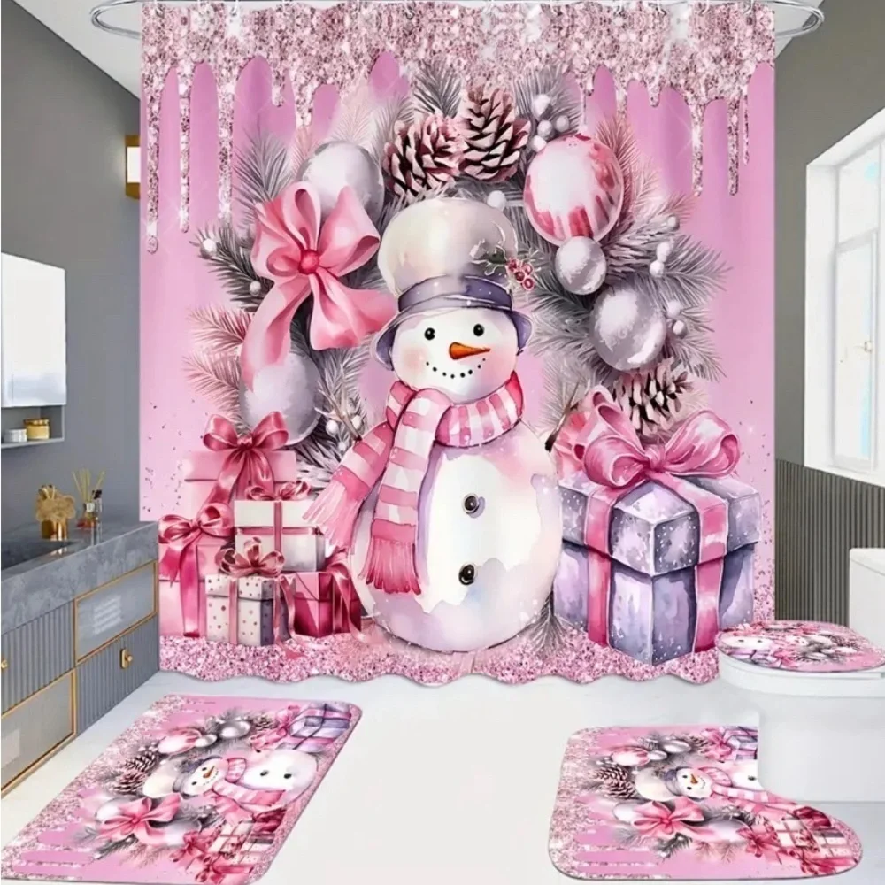 4pc Pink Snowman Bathroom Set NWT